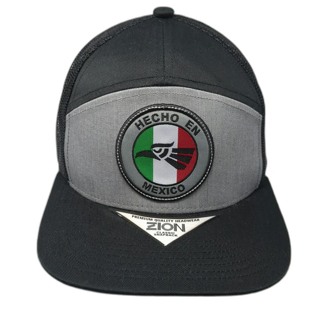 Zion Hecho en Mexico Patch 7 Panel Trucker Hat Black One Size Mesh Snapback